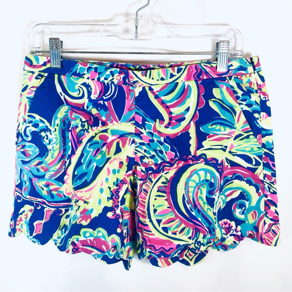 LILLY PULITZER Magnolia Scalloped Shorts Toucan Play Pattern Side Zipper